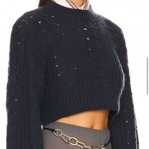 L’Academie Dallyce Cable Micro Cropped Sweater in Midnight Navy
